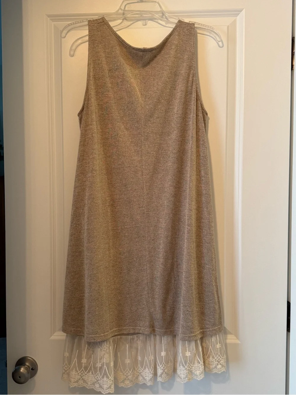 Umgee Taupe Knit Sleeveless Tunic with Lace Hem - Picture 2 of 7